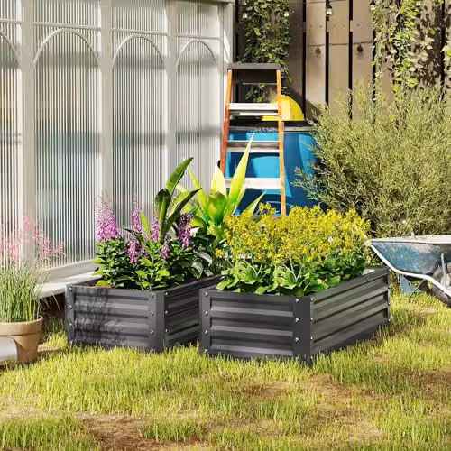Outsunny Set of 2 Galvanised Steel Raised Garden Beds in Grey, W/D/H: 165 x 50 x 30 cm – 2