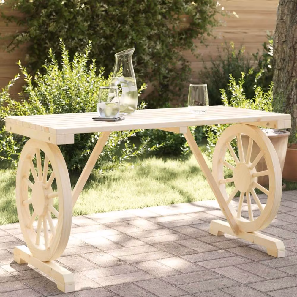 Berkfield Home Rustic Solid Fir Wood Garden Table in Natural Beige, W: 115 cm, D: 55 cm, H: 65 cm – 2