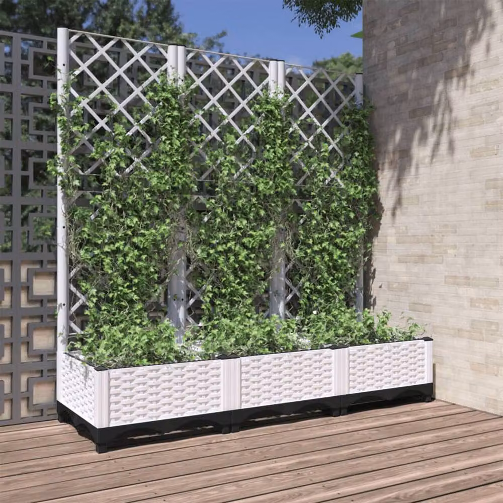 Berkfield Home Garden Planter with Trellis, White, W: 120 cm, D: 40 cm, H: 121.5 cm – 2