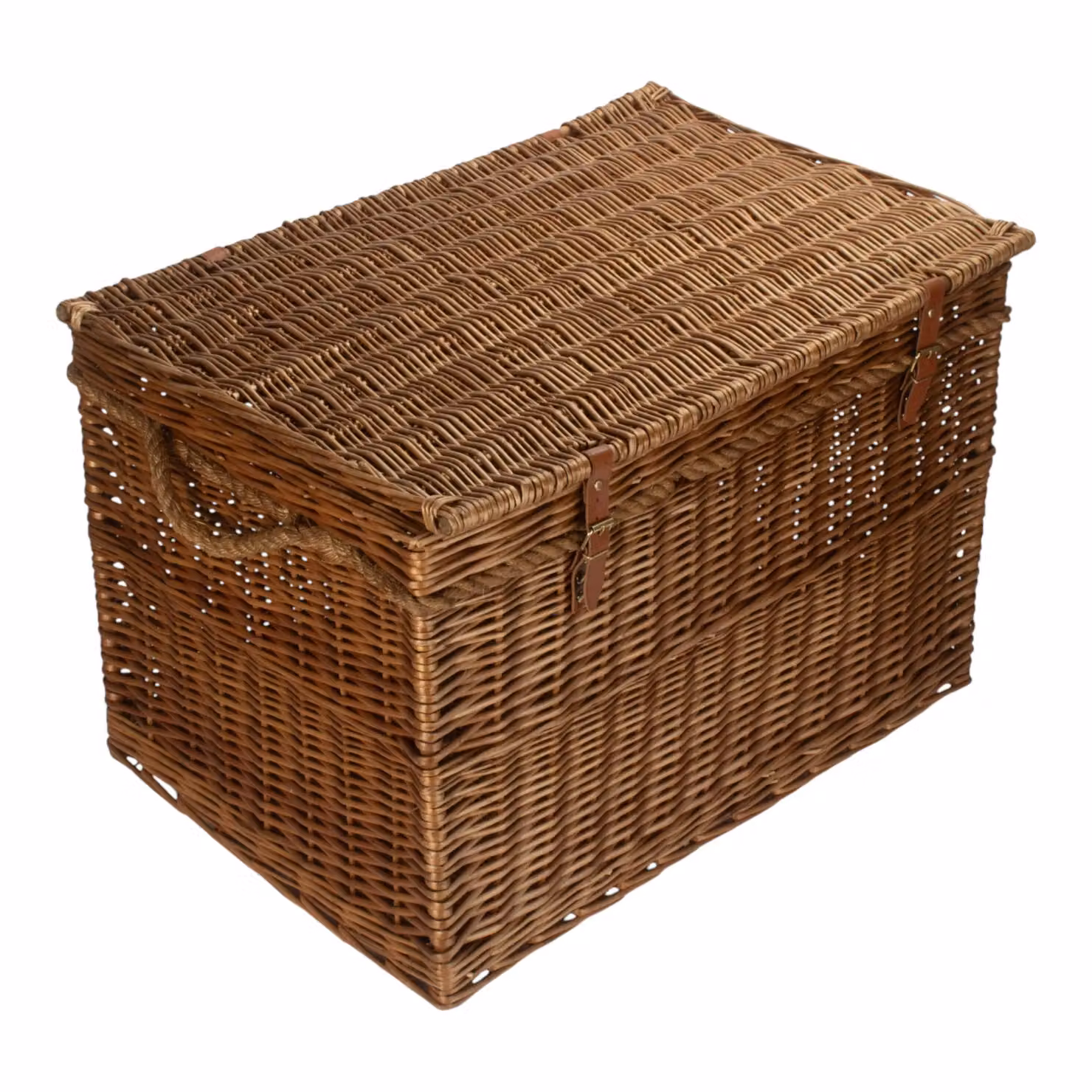 Large Red Wicker Light Steamed Storage Hamper with Handles in Brown – 2
