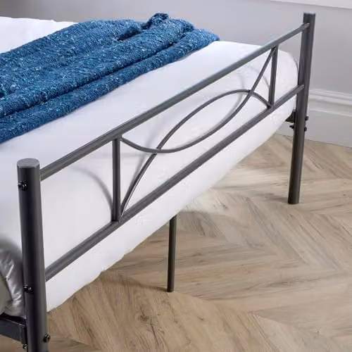 Home Source Metal Slatted Bedframe in Matt Grey, W/D/H: 140 x 200 x 88 cm – 3