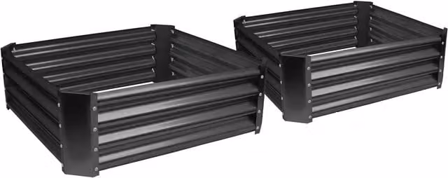 Harbour Housewares Set of 2 Black Galvanised Steel Square Bottomless Raised Garden Beds, W/D: 90 x 90 cm