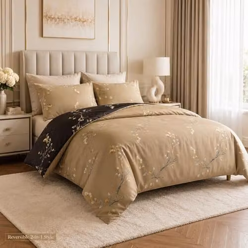 Lazzaro Home Reversible Microfibre Single Duvet Cover and Pillowcase Set, Beige or Black, W: 135 cm x L: 200 cm, Pillowcase: 50 x 75 cm – 2