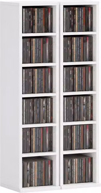 Rolipo 2 Pack White CD DVD Media Storage Towers with Adjustable Shelves and Back Panel