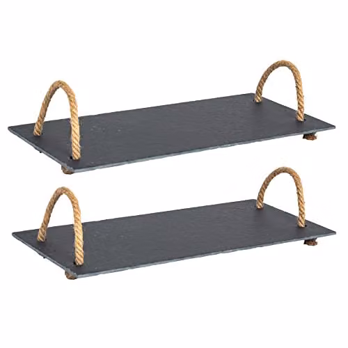 Argon Tableware Rectangular Slate Serving Tray with Handles, Grey, Pack of 2, W: 40 cm, D: 20 cm – 1