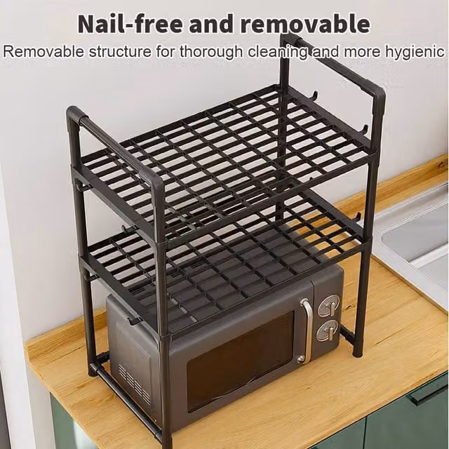 FLAVORA Black 3 Tier Metal Microwave Kitchen Shelf