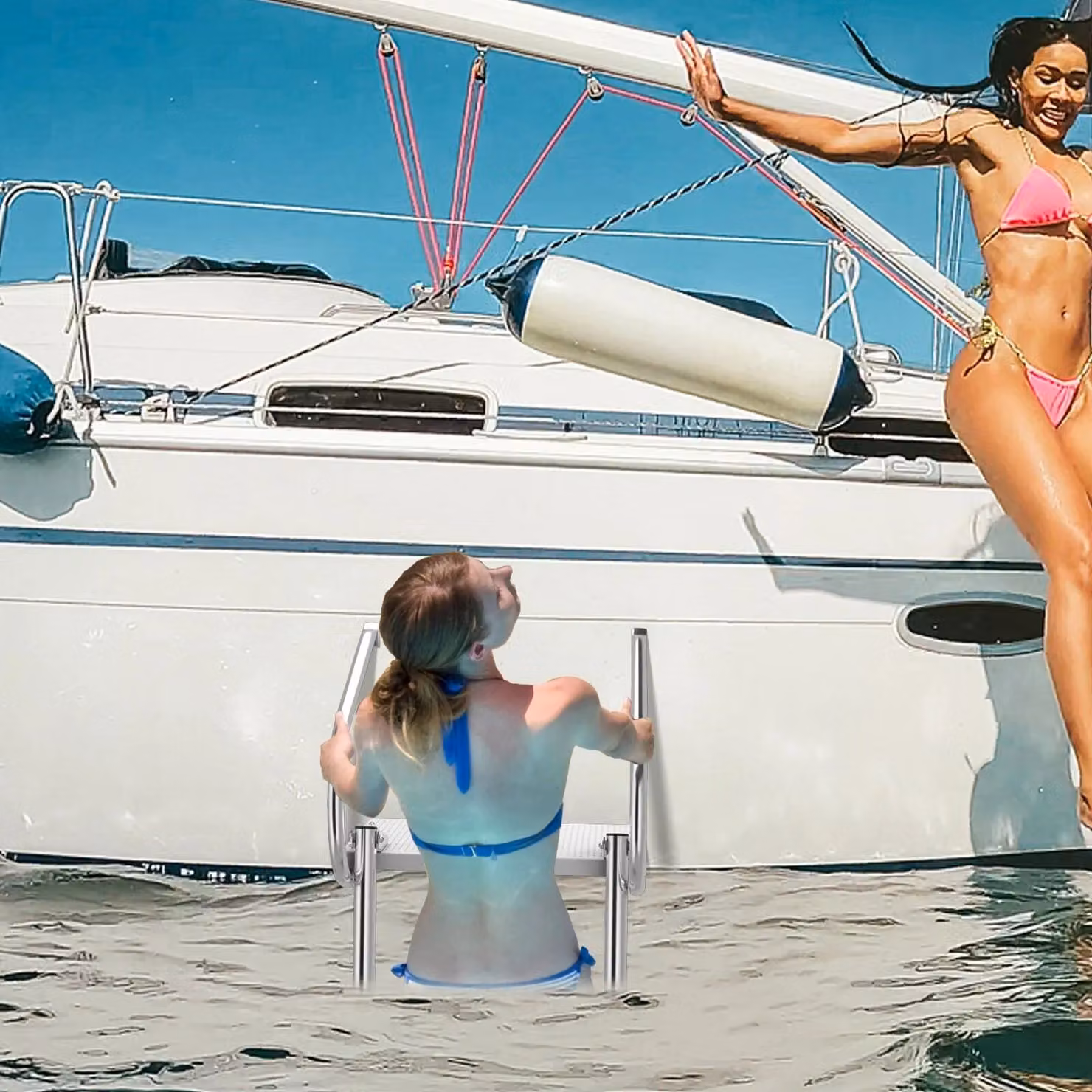 Costway 3-Step Telescoping Folding Boat and Swimming Pool Ladder in Silver – 3