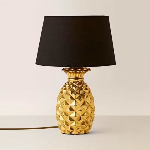 ValueLights Pineapple Table Lamp in Gold and Black with Fabric Shade – 1