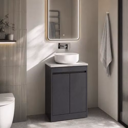 Balterley Modern 2 Door Freestanding Bathroom Vanity Unit with Worktop, Grey, W/D/H: 60.0 x 39.5 x 83.5 cm – 4
