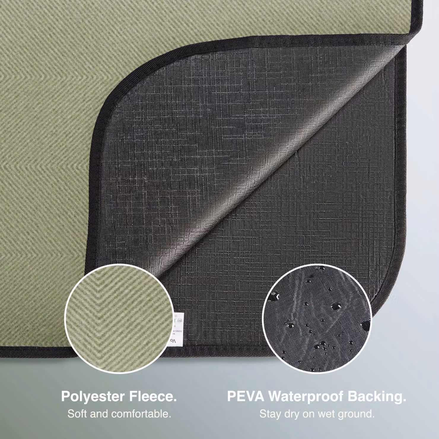 VonShef Green Herringbone Waterproof Picnic Blanket, W: 200 cm, D: 220 cm – 4