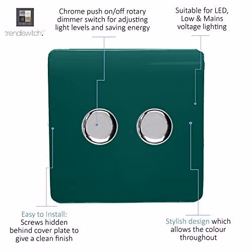 Trendi Modern Glossy 2 Gang 2 Way 120w LED Dimmer Switch in Dark Green – 3