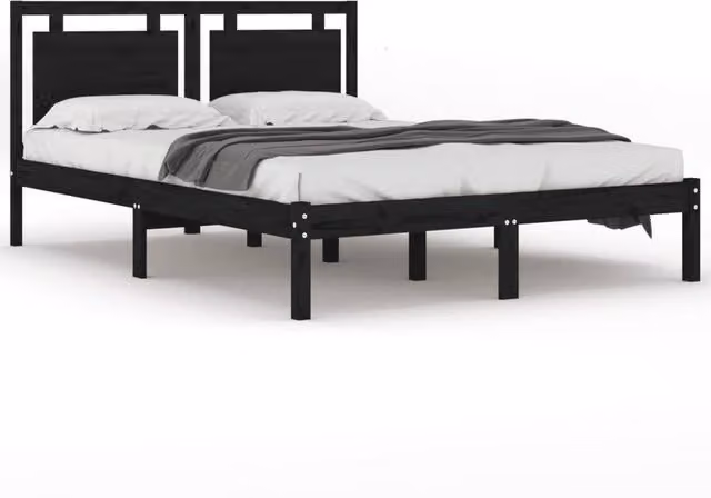 Berkfield Home Black Solid Pine Wood Bed Frame W/D/H: 200 x 200 cm
