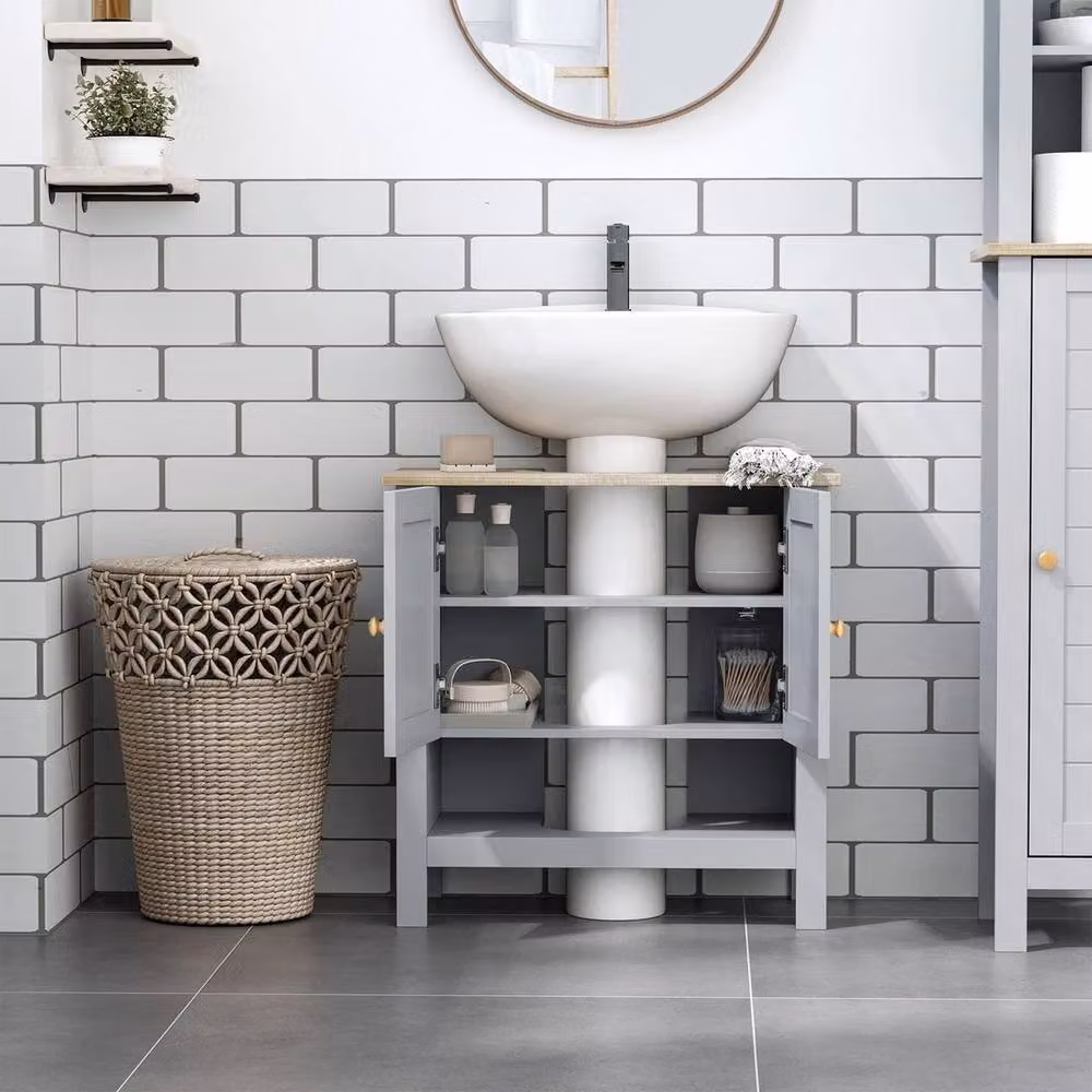 NESTLUNE Grey Matt Freestanding Under Sink Bathroom Cabinet with Adjustable Internal Shelves and Hinged Doors – 3