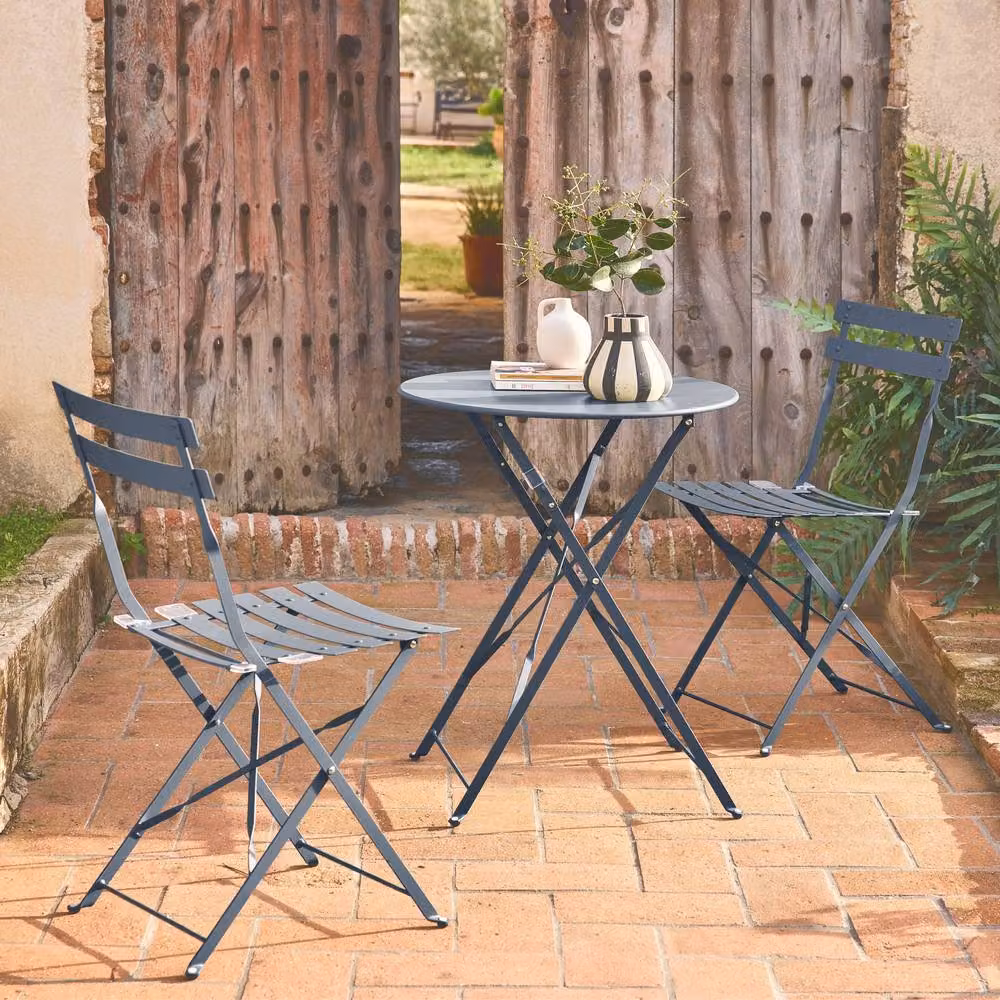 sweeek Round Folding Metal Bistro Garden Table and 2 Chairs Set in Pale Blue – 2