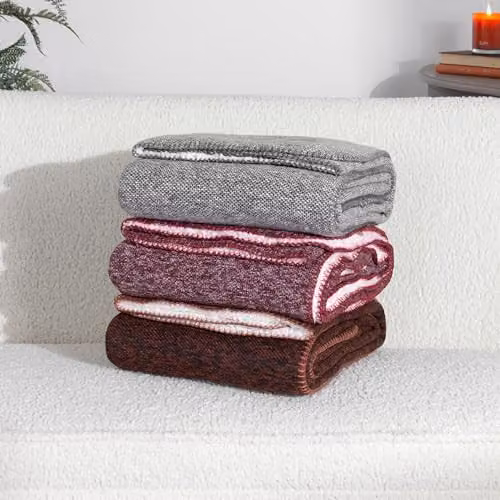 Riva Home Nurrel Knitted Throw in Rust and Grey, W: 130 cm, L: 180 cm