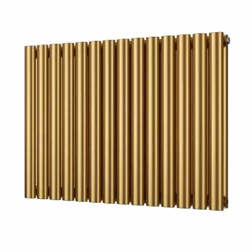 UK Radiators Omeara Horizontal Designer Radiator in Brushed Brass, H 60 cm x W 81.2 cm