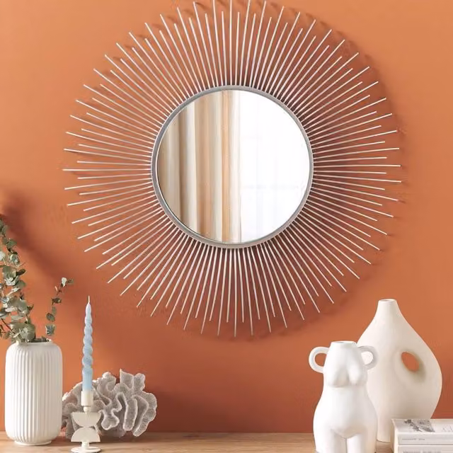 Wyld and Coco Silver 80 cm Round Sunburst Wall Mirror