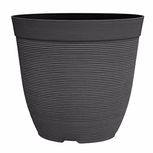 Simpa Rustic Ridge Plastic Planter Pots, Set of 2, Black, H 28 cm x Diameter 30 cm – 1
