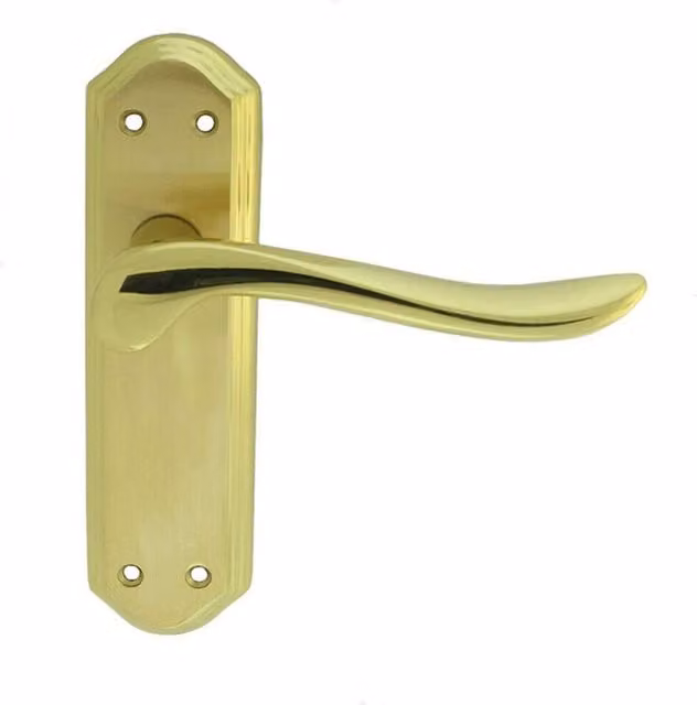 Loops Pair of Curved Lever Handles with Sculpted Latch Backplate in Satin and Polished Brass, W: 180 mm, H: 48 mm