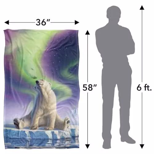JQ Licensing Jlo Polar Bear Aurora Northern Lights Super Soft Silky Touch Fleece Throw Blanket, Multicolour, W/D/H: 91 x 147 cm – 4