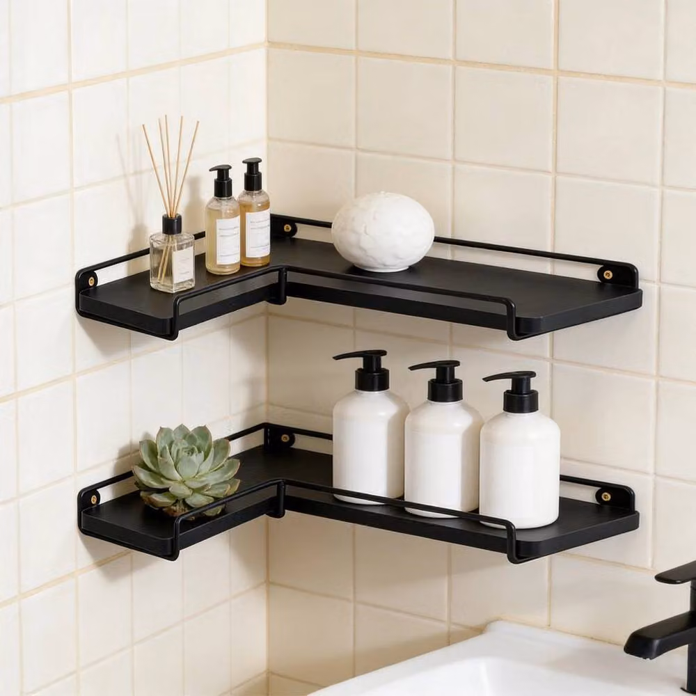 Kelvenix L-Shaped Wall Corner Shelf in Matt Black Metal – 2