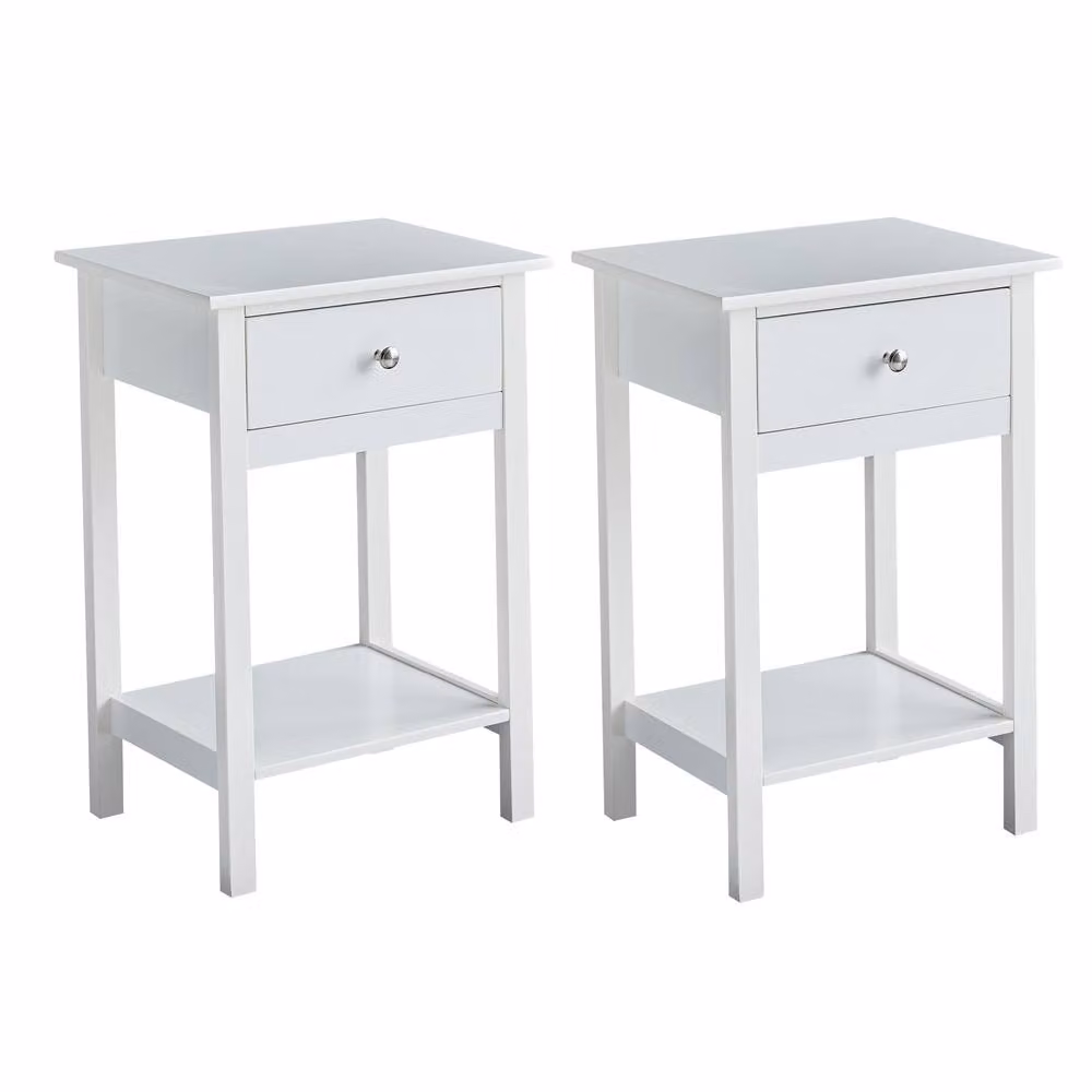 MCC Direct Arlo Set of 2 Solid Wood Bedside Tables with Open Shelf and Drawer in White – 2