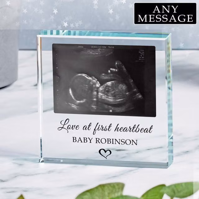 Uniqueful Personalised New Baby Scan Glass Token in Transparent and Beige