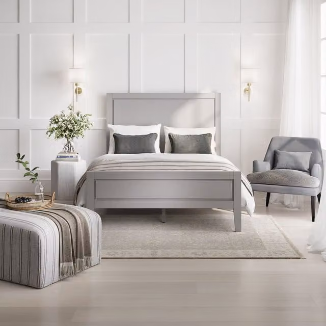 LPD Home Bay Minimalist Pine Bed Frame in Grey, W/D/H: 180 x 200 cm
