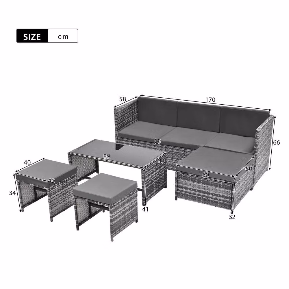 SONARA L-Shape Grey Polyrattan Garden Furniture Set with Coffee Table and Ottoman – 6