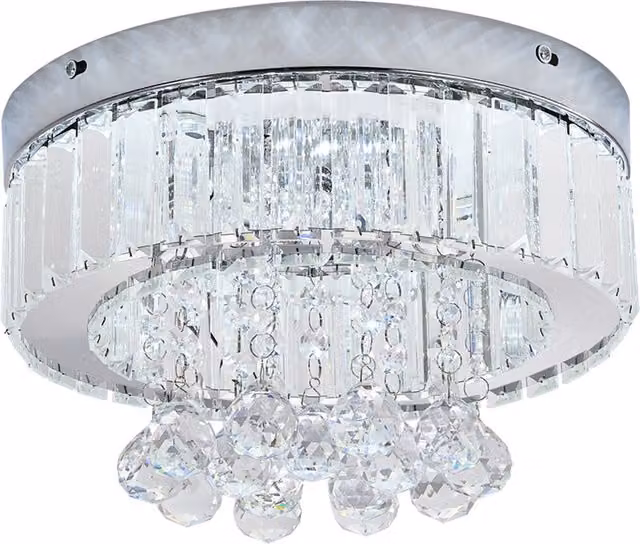 Livingandhome Adjustable LED Crystal Ceiling Light with Remote Control in Chrome and Transparent