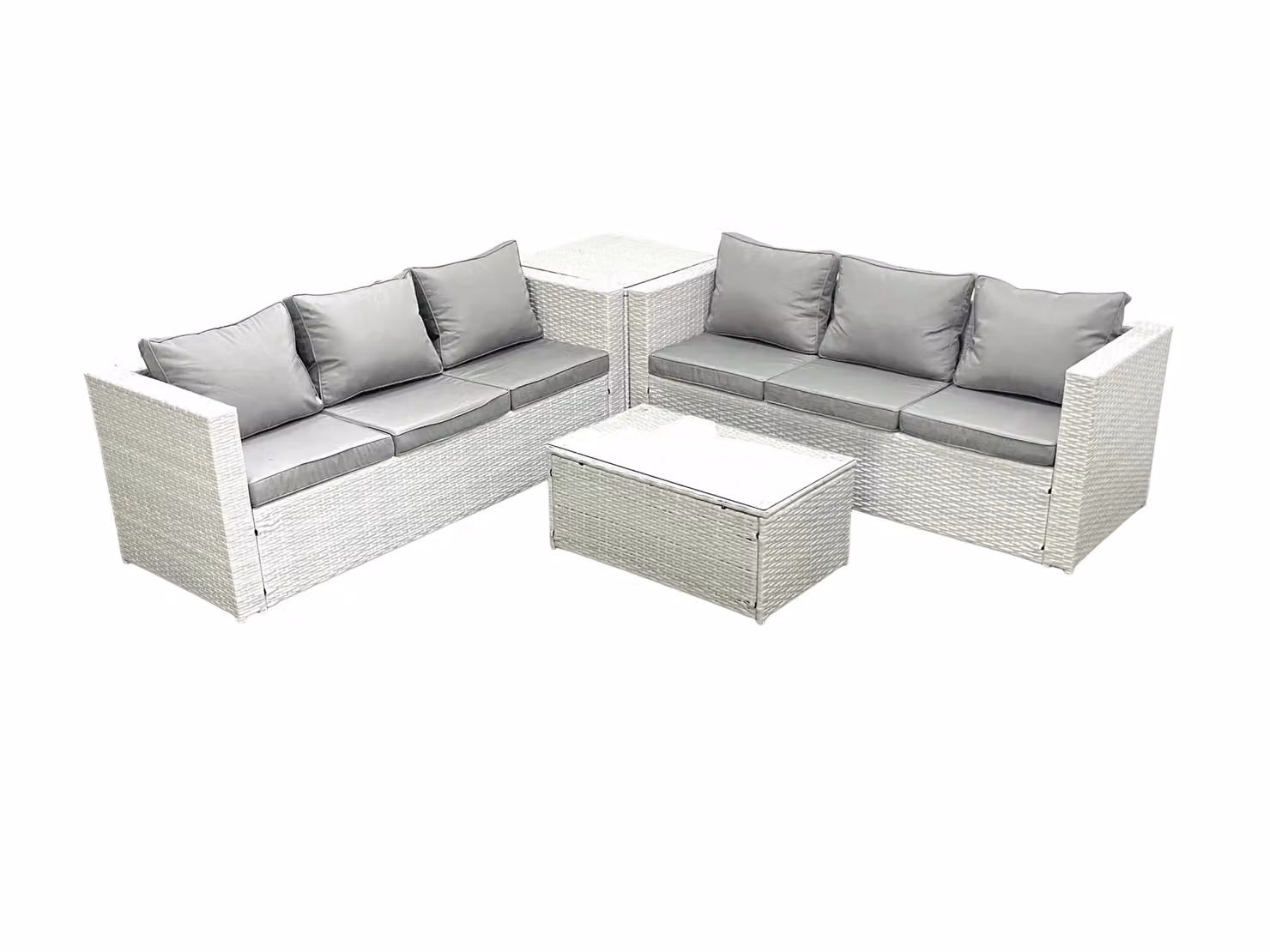 Fimous Grey Rattan L-Shape Corner Sofa Garden Furniture Set with Coffee Table and Upholstered Cushions – 2