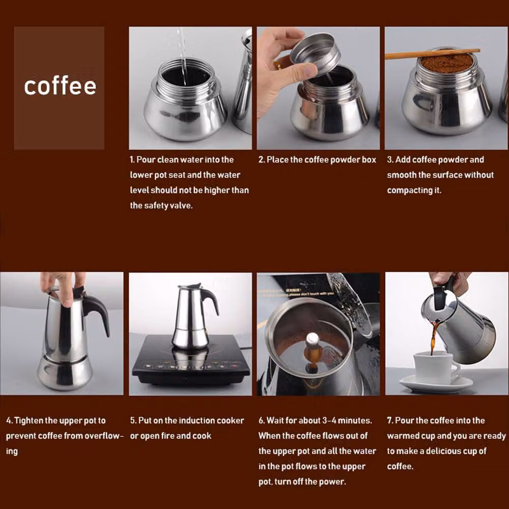 Living and Home Silver Italian Moka Pot Stovetop Espresso Maker, 100ml and 200ml – 5