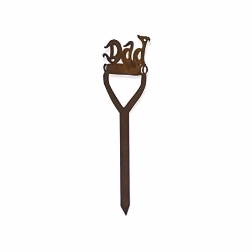 Rustic Warehouse Norfolk Dad On A Spade Metal Garden Decoration, Brown – 1