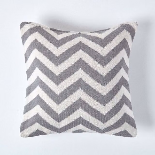 Homescapes Grey Striped Cotton Knitted Square Cushion Cover, W/D/H: 45 x 45 x 45 cm