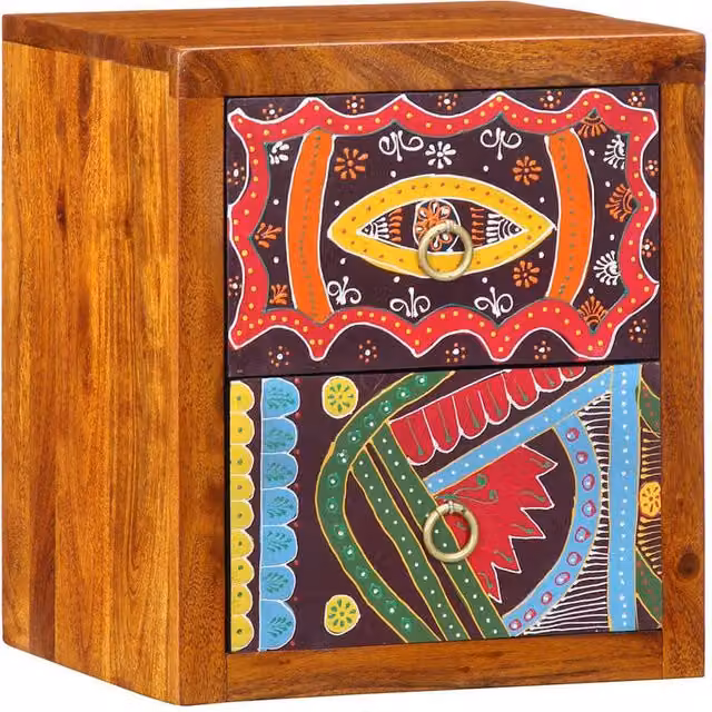 Berkfield Home Set of 2 Solid Acacia Wood Geometric Bedside Cabinets, Multicolour, W/D/H: 35 x 30 x 40 cm – 1