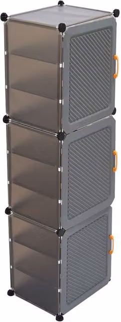 H&O Direct 8-Tier Grey Freestanding Modern Shoe Cabinet with Internal Shelves and Ventilation