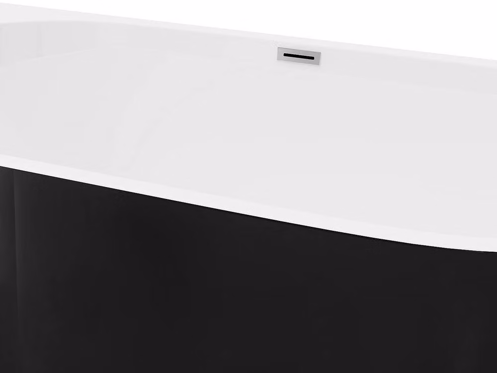 Vente-unique Glossy Black Asymmetric Semi-Island Acrylic Bathtub, W/D/H: 130 x 75 x 58 cm – 3