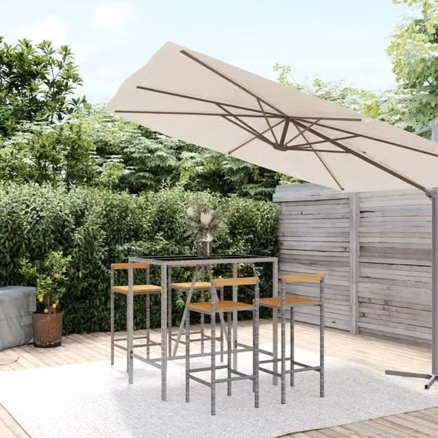 Berkfield Home 5 Piece Grey Poly Rattan and Solid Acacia Wood Garden Bar Set