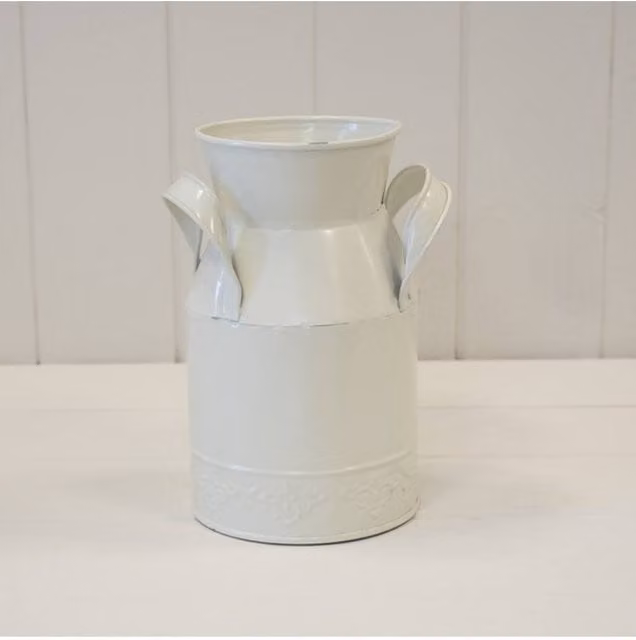 KDMD Vintage Metal Cream Tabletop Vase in White and Beige, Height: 18 cm