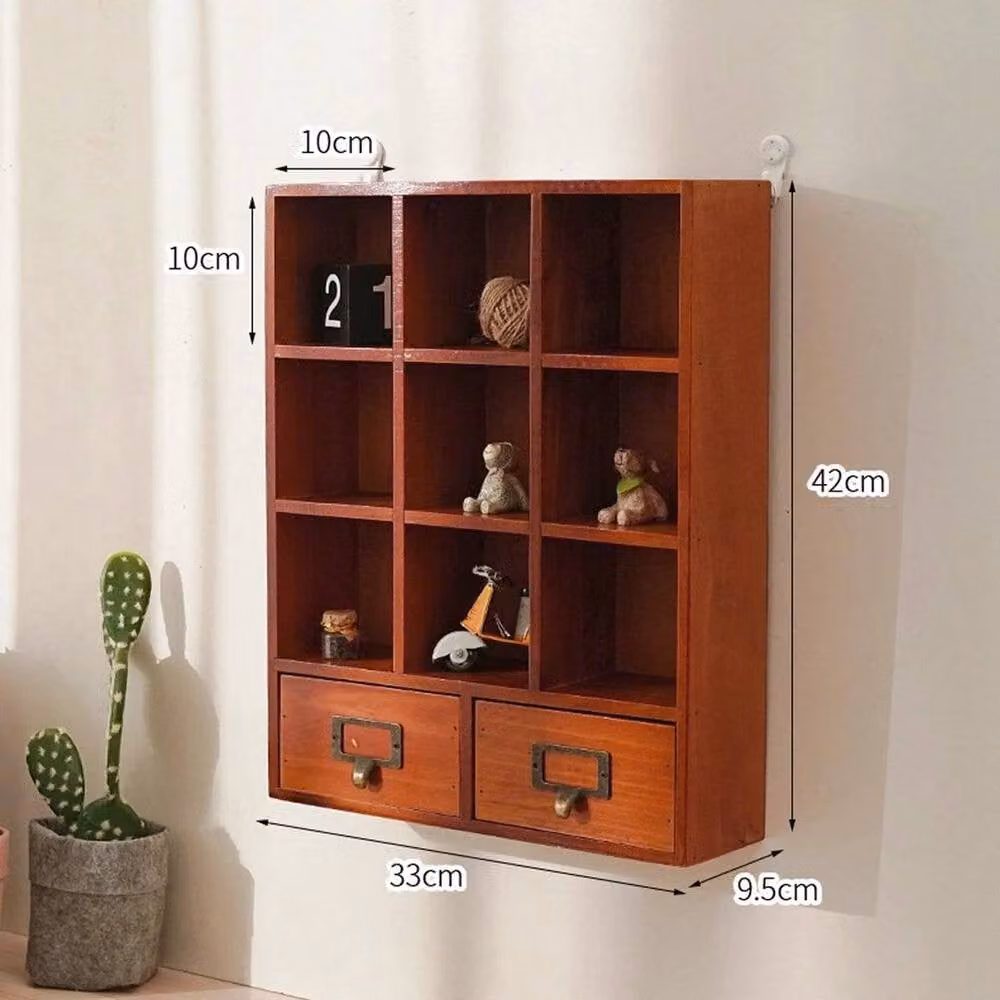 KORVIXA Vintage Brown Wood Jewelry Organizer Cabinet with Divider Compartments, W/D/H: 100 x 100 x 8 cm – 2