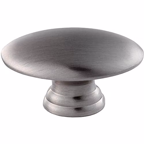 Loops Oval Cabinet Door Knob on Tiered Oval Stem in Brushed Silver