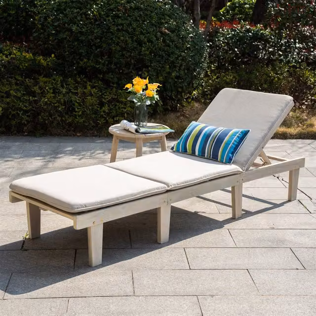 Abrihome Acacia Wood Outdoor Lounger and Table Set in Natural Brown