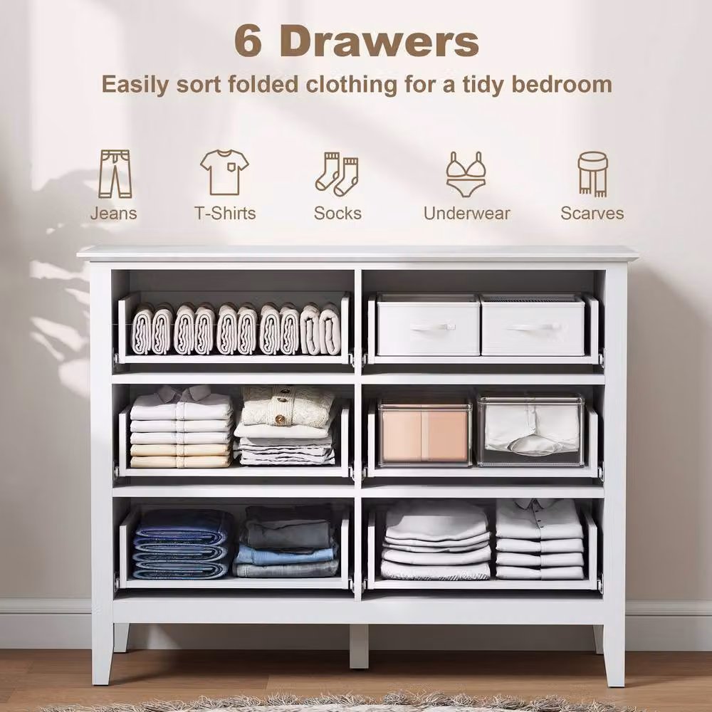 HOMCOM Fluted 6 Drawer Chest of Drawers and Dresser in White and Gold – 3