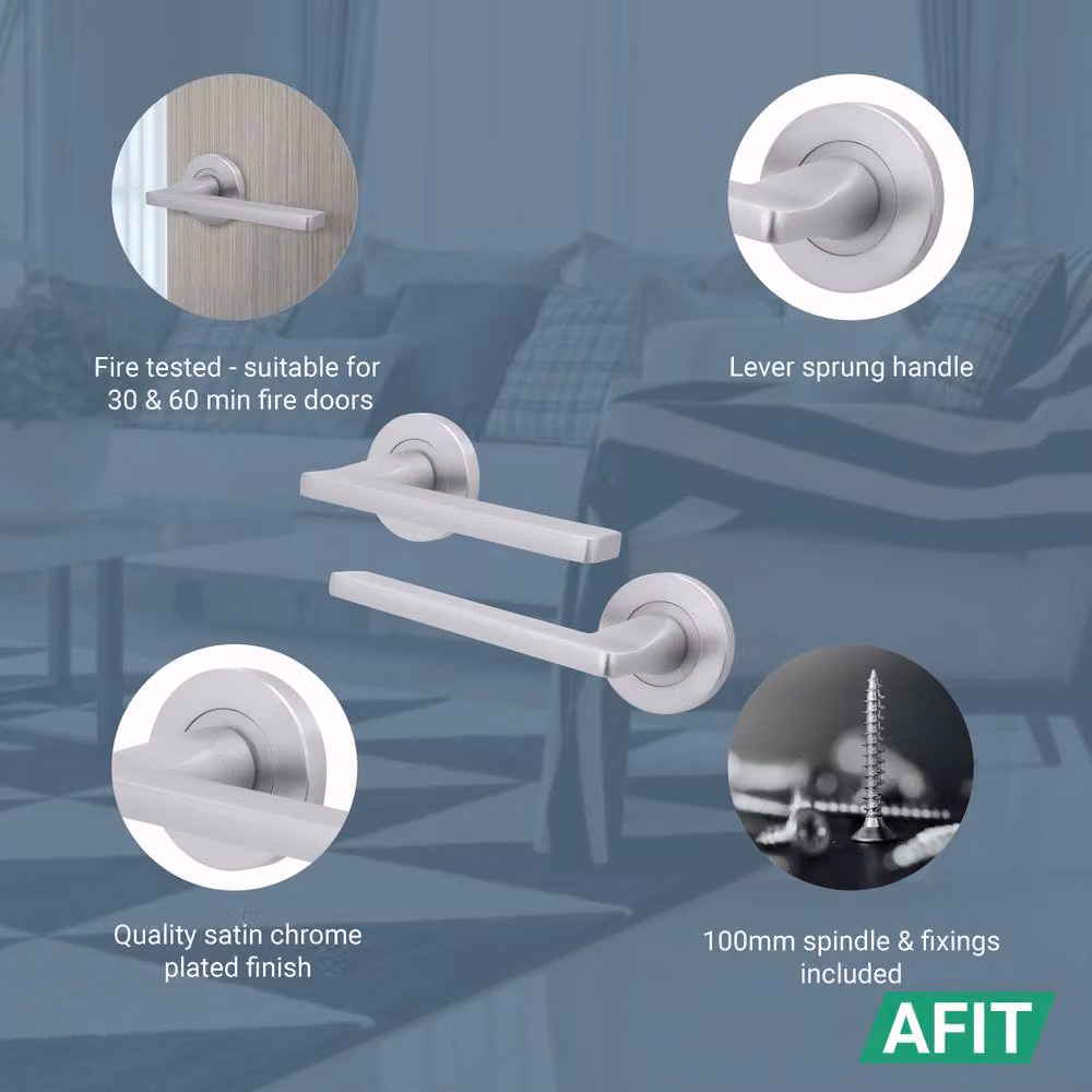 AFIT Satin Chrome Fire Door Handle Internal Lever On Rose, Silver, 150 x 150 mm – 2