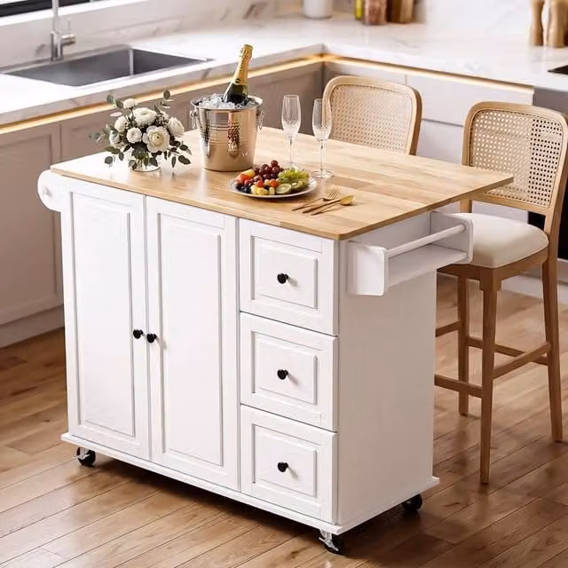 SPETLEK Kitchen Island with Side Storage Rack in White – 1
