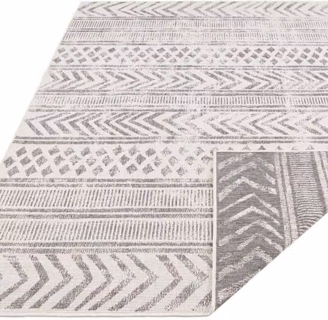 THE RUGS Reversible Geometric Flatweave Indoor Outdoor Polypropylene Rug in Grey, W/D: 200 x 290 cm