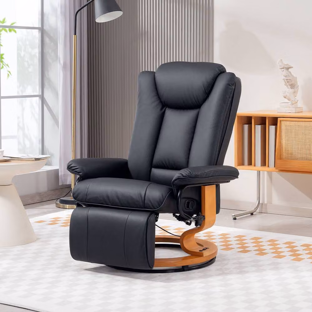 STILVORA Black Faux Leather Recliner Chair with Footrest and 360 Degree Swivel – 3