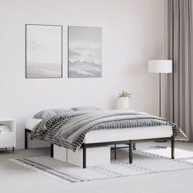 Berkfield Home Metal Bed Frame in Black, W/D/H: 135 x 190 cm