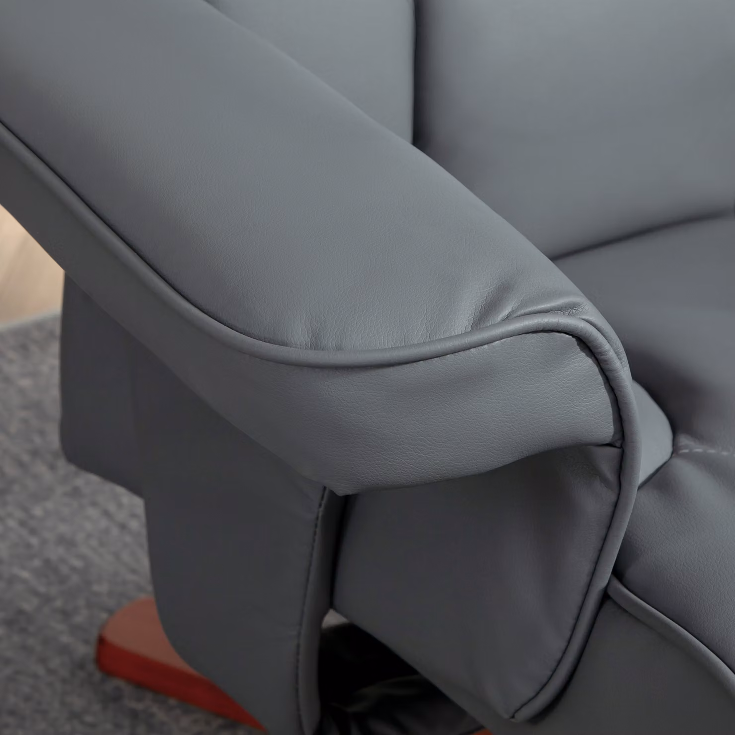HOMCOM Grey Synthetic Leather Recliner Chair with Footstool, High Back, Armrests and Rocking Function – 6