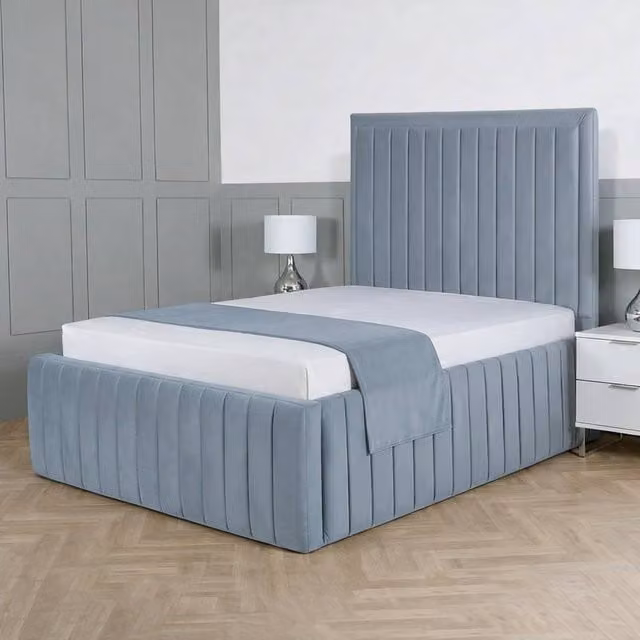 Living Comfort Bedz Saint Germain Upholstered Velvet Gas Lift Storage Bed in Blue, W/D/H: 120 x 200 cm